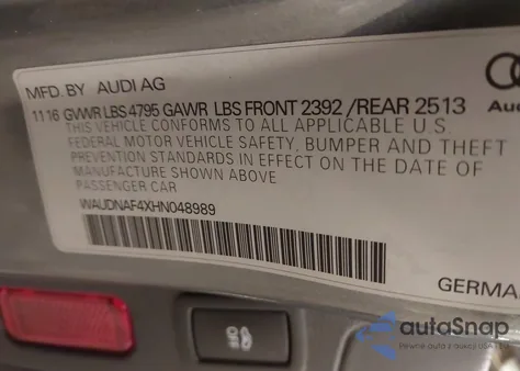 2017 Audi A4 2.0T Season Of Audi Premium из США, поврежденный, VIN WAUDNAF4XHN048989